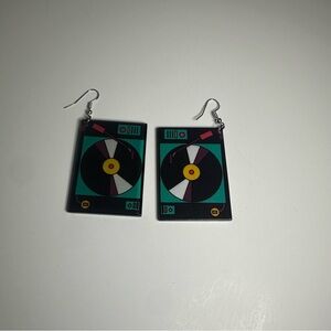 Vinyl Record Player Earrings - Black and Green